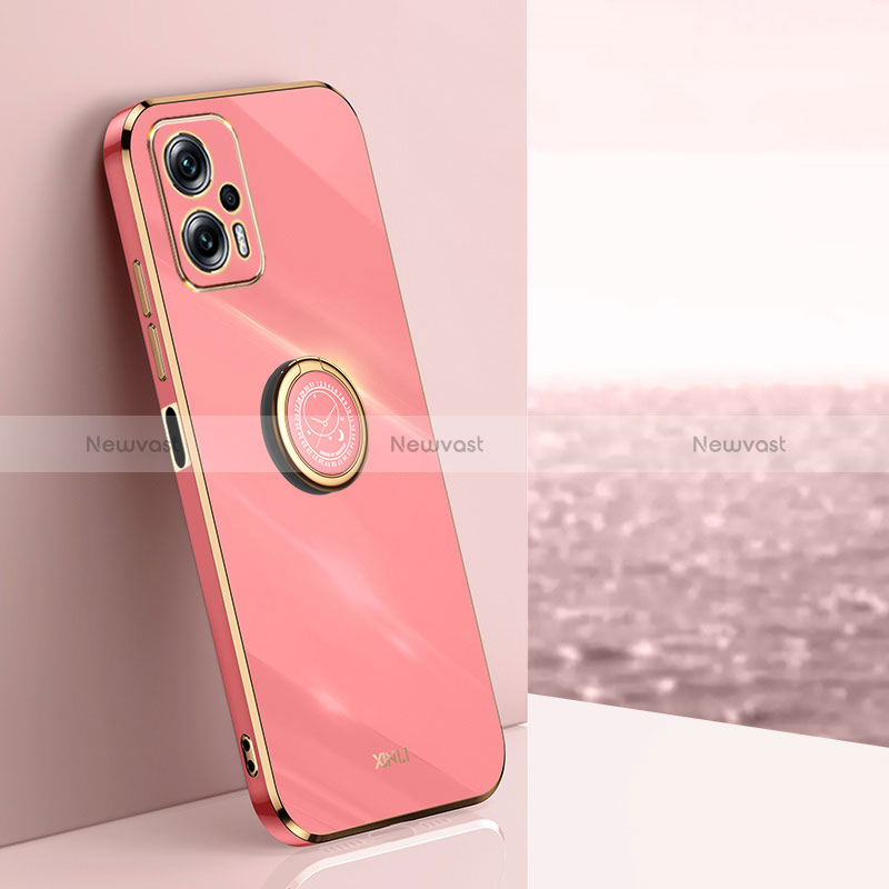 Ultra-thin Silicone Gel Soft Case Cover with Magnetic Finger Ring Stand XL1 for Xiaomi Poco X4 GT 5G Hot Pink