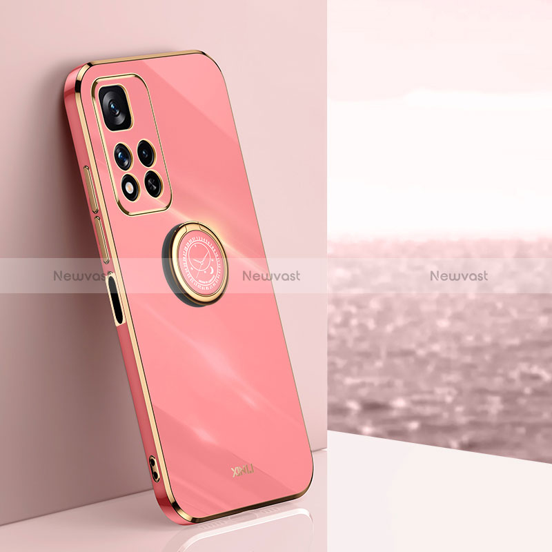 Ultra-thin Silicone Gel Soft Case Cover with Magnetic Finger Ring Stand XL1 for Xiaomi Poco X4 NFC