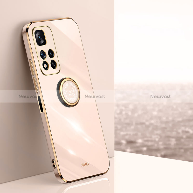 Ultra-thin Silicone Gel Soft Case Cover with Magnetic Finger Ring Stand XL1 for Xiaomi Poco X4 NFC Gold