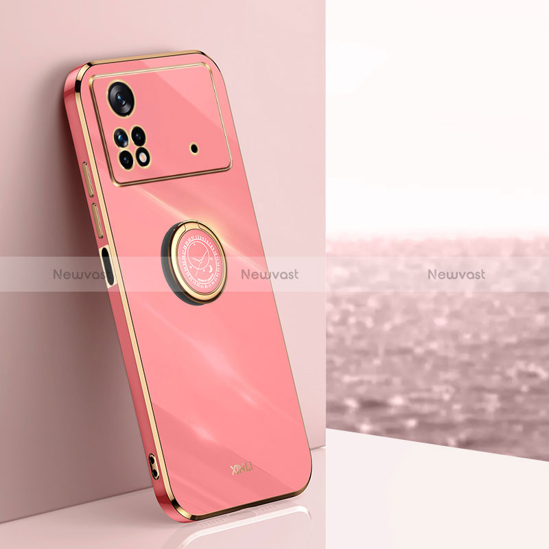 Ultra-thin Silicone Gel Soft Case Cover with Magnetic Finger Ring Stand XL1 for Xiaomi Poco X4 Pro 5G