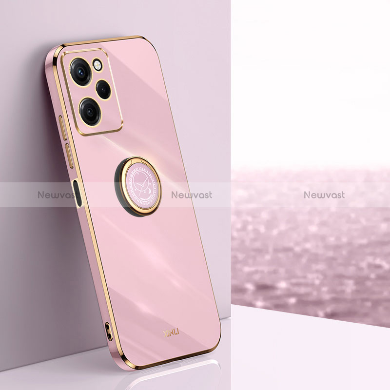 Ultra-thin Silicone Gel Soft Case Cover with Magnetic Finger Ring Stand XL1 for Xiaomi Poco X5 Pro 5G Pink