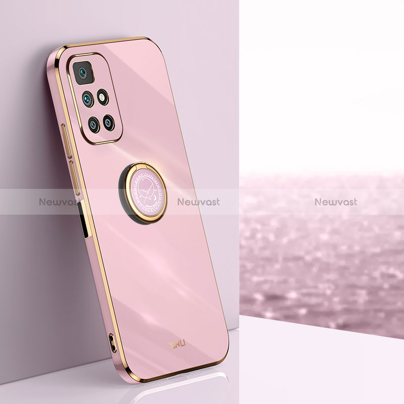 Ultra-thin Silicone Gel Soft Case Cover with Magnetic Finger Ring Stand XL1 for Xiaomi Redmi 10 (2022) Pink