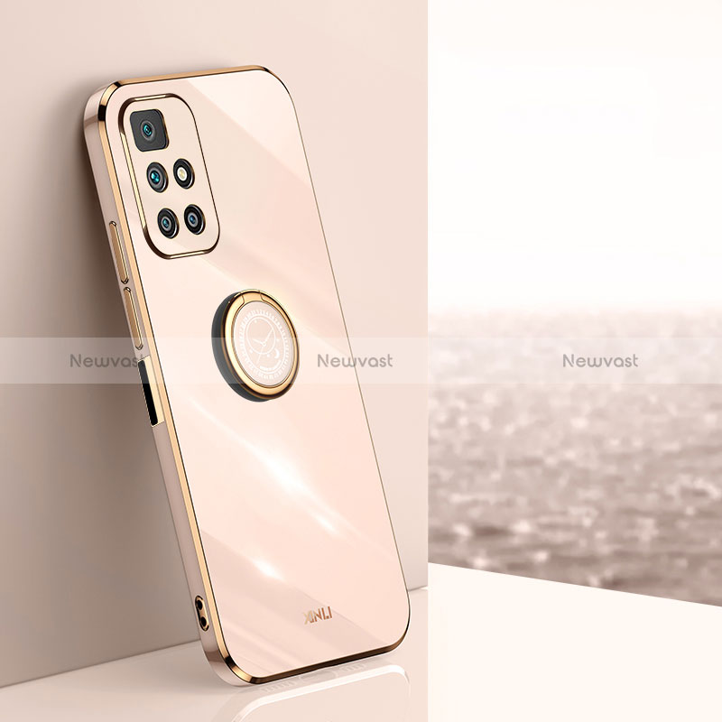 Ultra-thin Silicone Gel Soft Case Cover with Magnetic Finger Ring Stand XL1 for Xiaomi Redmi 10 4G Gold