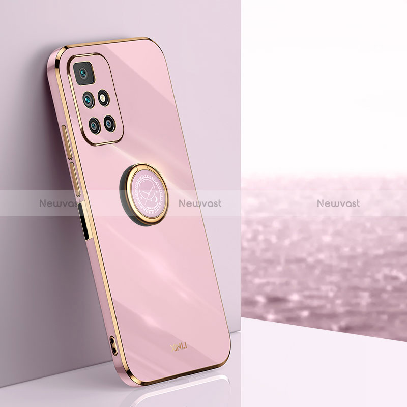 Ultra-thin Silicone Gel Soft Case Cover with Magnetic Finger Ring Stand XL1 for Xiaomi Redmi 10 4G Pink