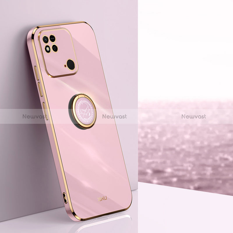 Ultra-thin Silicone Gel Soft Case Cover with Magnetic Finger Ring Stand XL1 for Xiaomi Redmi 10 India Pink