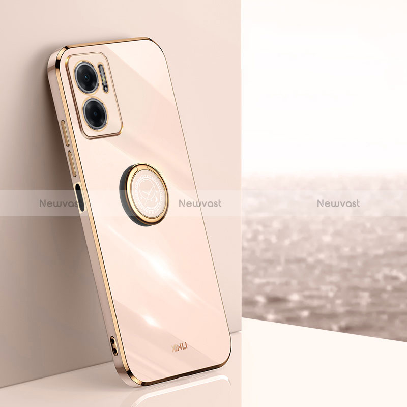 Ultra-thin Silicone Gel Soft Case Cover with Magnetic Finger Ring Stand XL1 for Xiaomi Redmi 11 Prime 5G Gold