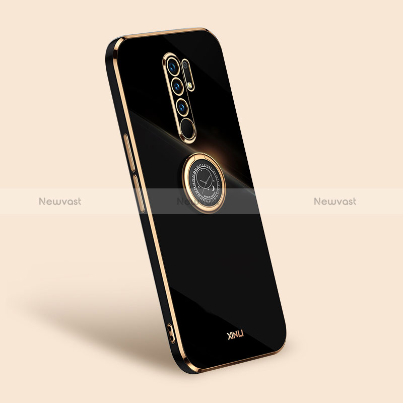 Ultra-thin Silicone Gel Soft Case Cover with Magnetic Finger Ring Stand XL1 for Xiaomi Redmi 9 Prime India Black