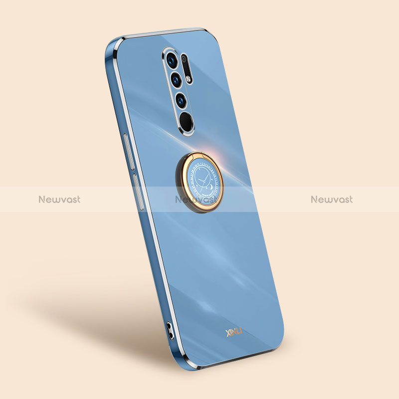 Ultra-thin Silicone Gel Soft Case Cover with Magnetic Finger Ring Stand XL1 for Xiaomi Redmi 9 Prime India Blue