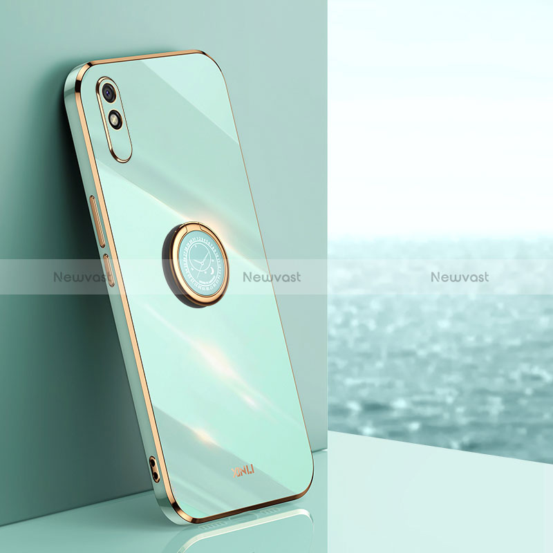 Ultra-thin Silicone Gel Soft Case Cover with Magnetic Finger Ring Stand XL1 for Xiaomi Redmi 9A Green