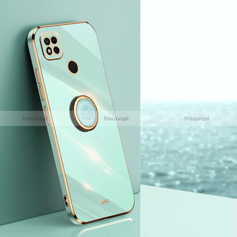 Ultra-thin Silicone Gel Soft Case Cover with Magnetic Finger Ring Stand XL1 for Xiaomi Redmi 9C Green