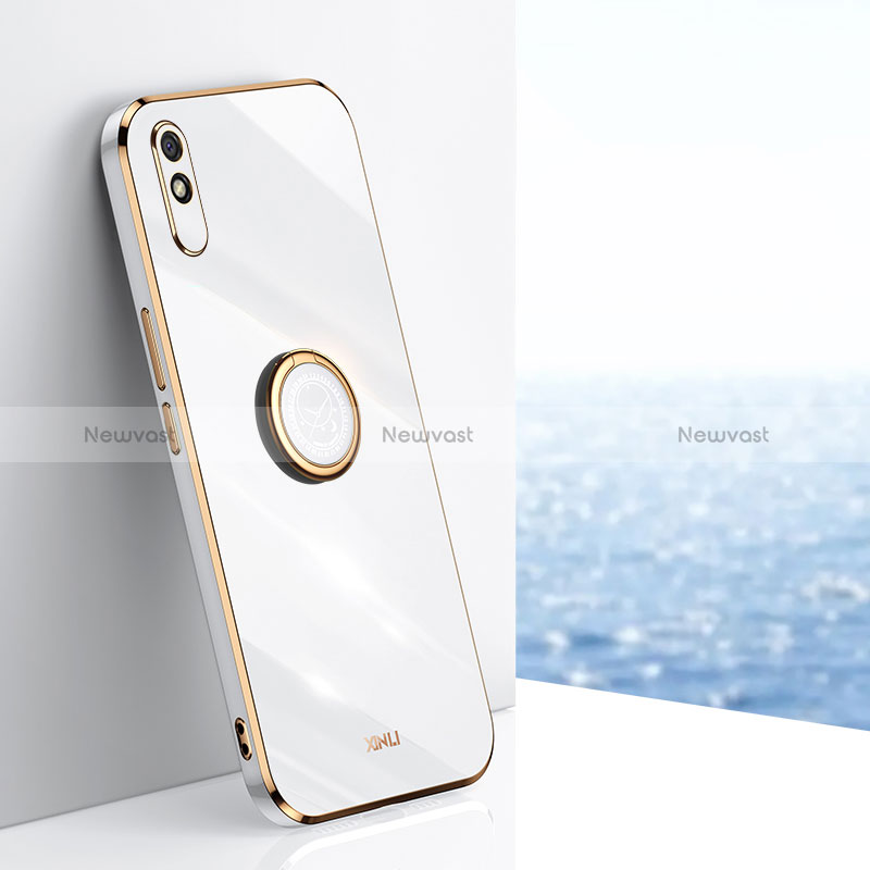 Ultra-thin Silicone Gel Soft Case Cover with Magnetic Finger Ring Stand XL1 for Xiaomi Redmi 9i White