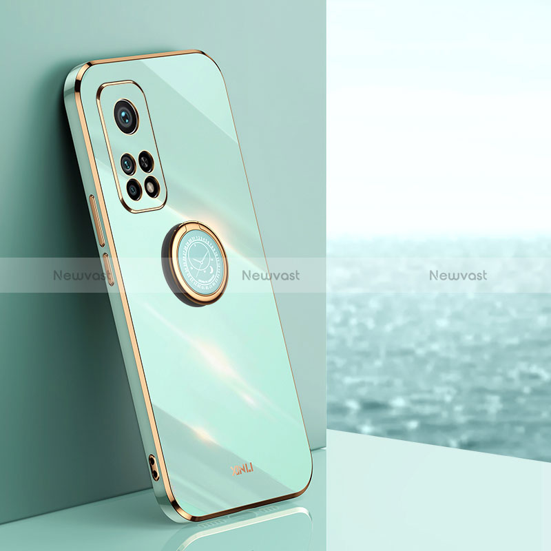 Ultra-thin Silicone Gel Soft Case Cover with Magnetic Finger Ring Stand XL1 for Xiaomi Redmi K30S 5G Green