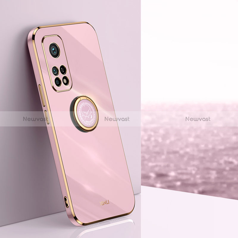 Ultra-thin Silicone Gel Soft Case Cover with Magnetic Finger Ring Stand XL1 for Xiaomi Redmi K30S 5G Pink