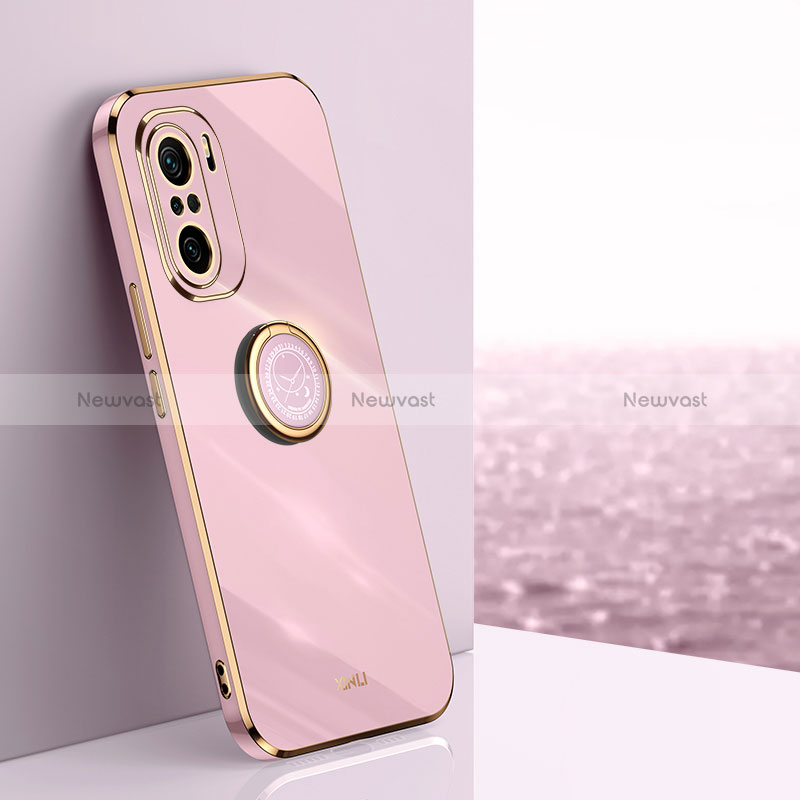 Ultra-thin Silicone Gel Soft Case Cover with Magnetic Finger Ring Stand XL1 for Xiaomi Redmi K40 5G