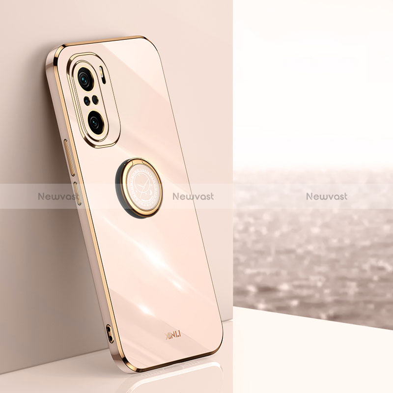 Ultra-thin Silicone Gel Soft Case Cover with Magnetic Finger Ring Stand XL1 for Xiaomi Redmi K40 5G Gold