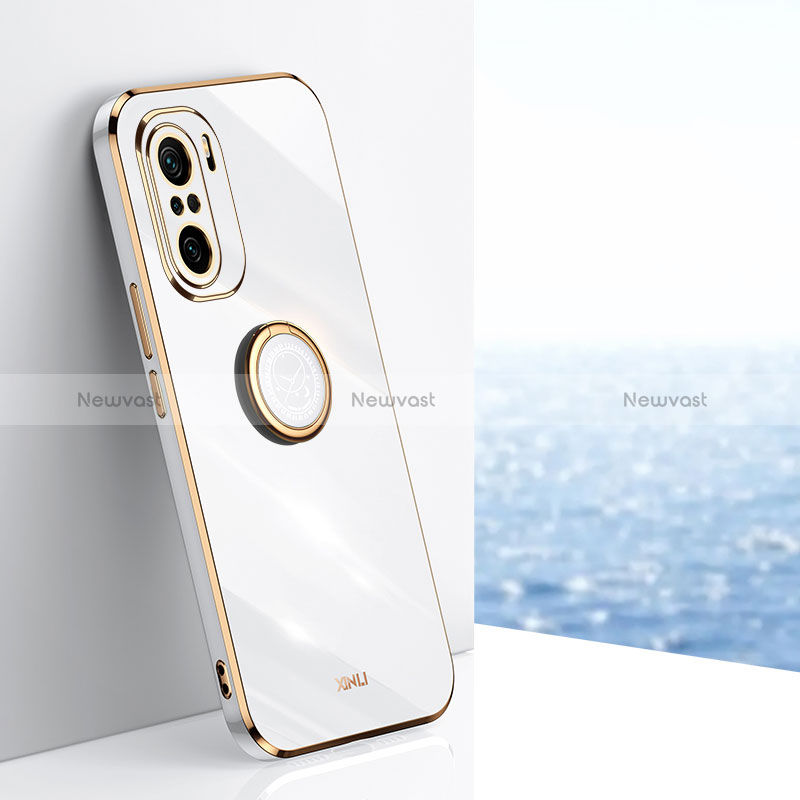 Ultra-thin Silicone Gel Soft Case Cover with Magnetic Finger Ring Stand XL1 for Xiaomi Redmi K40 5G White