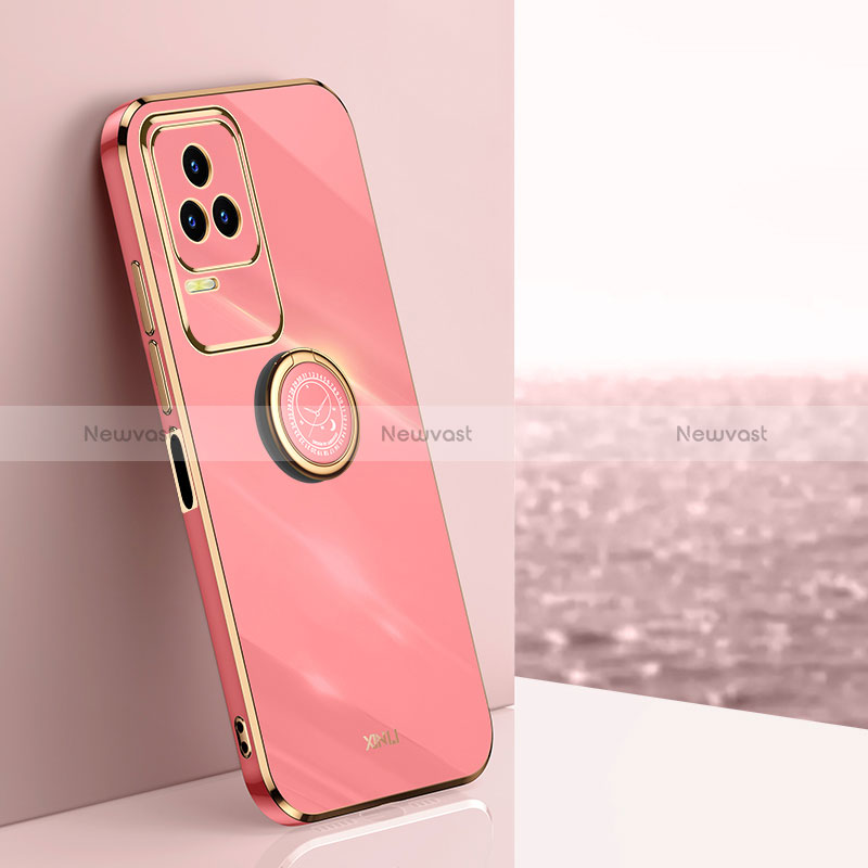 Ultra-thin Silicone Gel Soft Case Cover with Magnetic Finger Ring Stand XL1 for Xiaomi Redmi K50 5G Hot Pink