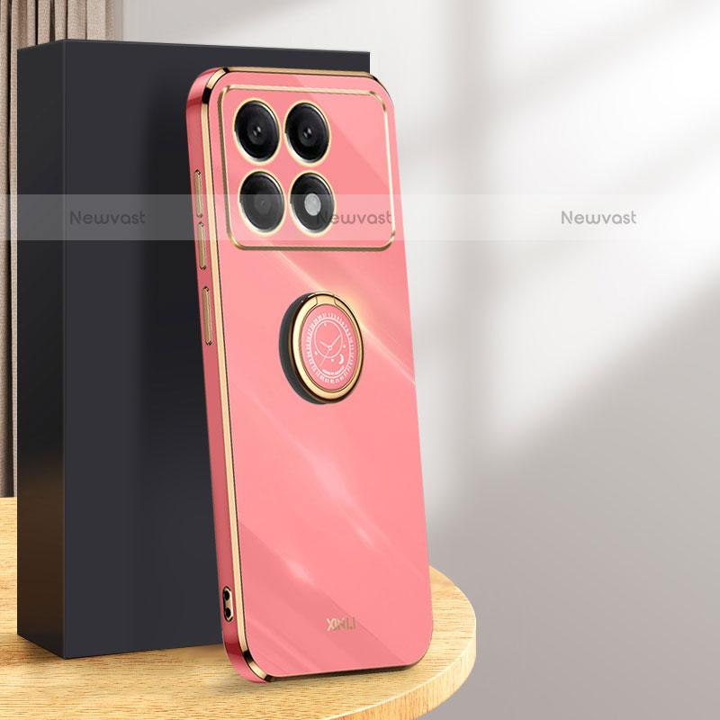 Ultra-thin Silicone Gel Soft Case Cover with Magnetic Finger Ring Stand XL1 for Xiaomi Redmi K70E 5G Hot Pink