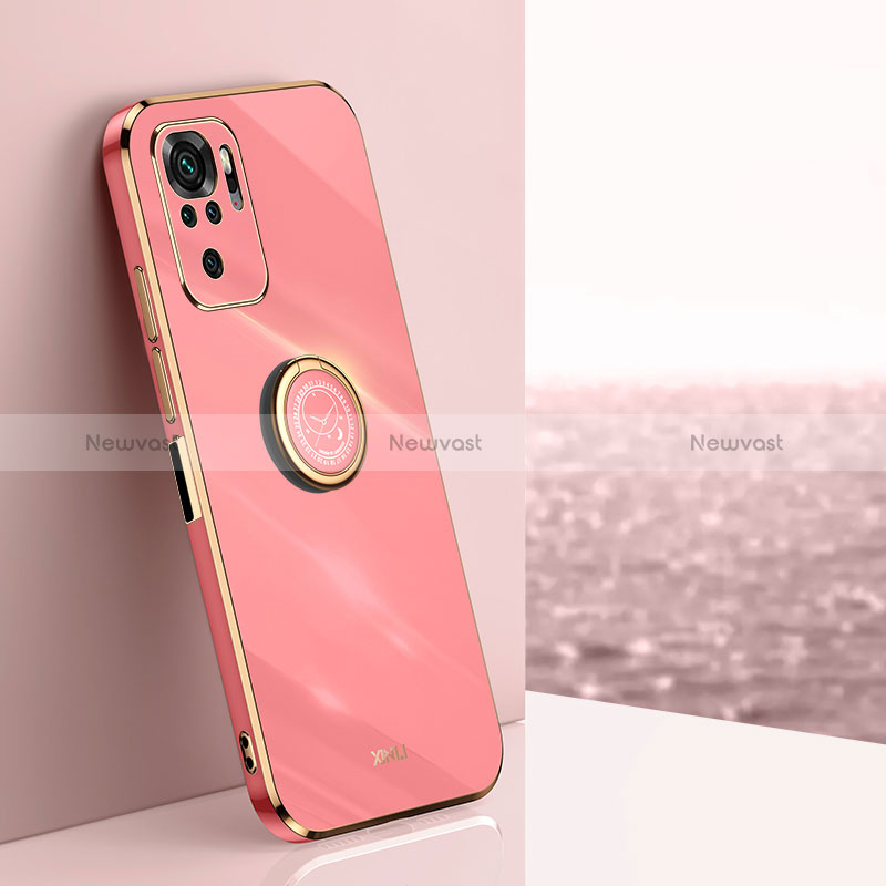 Ultra-thin Silicone Gel Soft Case Cover with Magnetic Finger Ring Stand XL1 for Xiaomi Redmi Note 10 4G