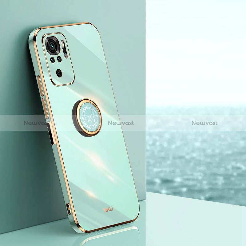 Ultra-thin Silicone Gel Soft Case Cover with Magnetic Finger Ring Stand XL1 for Xiaomi Redmi Note 10 4G