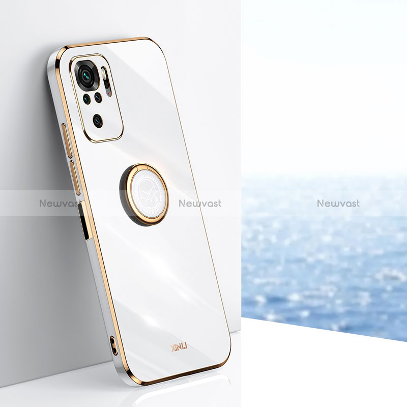 Ultra-thin Silicone Gel Soft Case Cover with Magnetic Finger Ring Stand XL1 for Xiaomi Redmi Note 10 4G White