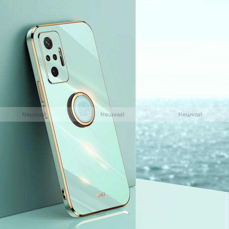 Ultra-thin Silicone Gel Soft Case Cover with Magnetic Finger Ring Stand XL1 for Xiaomi Redmi Note 10 Pro 4G Green