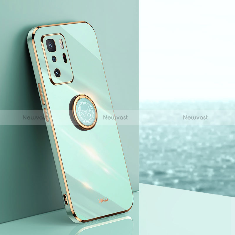 Ultra-thin Silicone Gel Soft Case Cover with Magnetic Finger Ring Stand XL1 for Xiaomi Redmi Note 10 Pro 5G Green