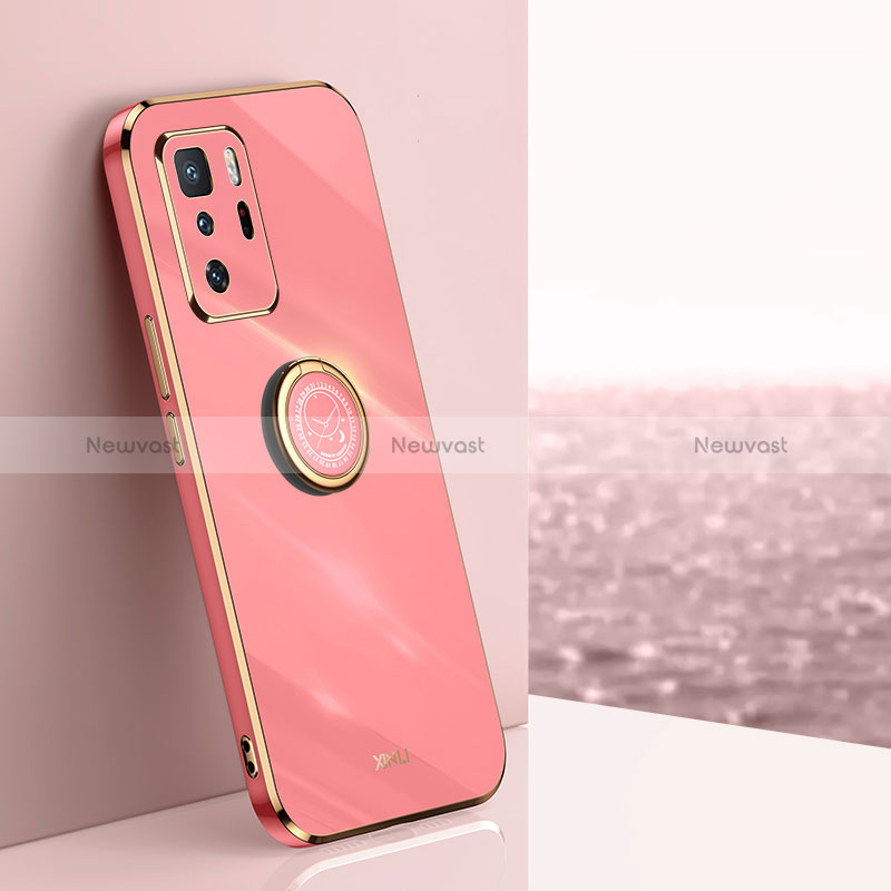 Ultra-thin Silicone Gel Soft Case Cover with Magnetic Finger Ring Stand XL1 for Xiaomi Redmi Note 10 Pro 5G Hot Pink