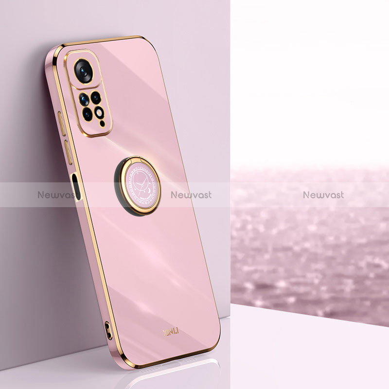 Ultra-thin Silicone Gel Soft Case Cover with Magnetic Finger Ring Stand XL1 for Xiaomi Redmi Note 11 4G (2022) Pink