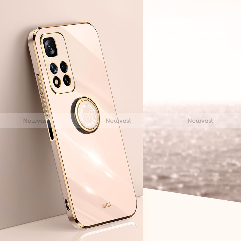 Ultra-thin Silicone Gel Soft Case Cover with Magnetic Finger Ring Stand XL1 for Xiaomi Redmi Note 11 Pro+ Plus 5G
