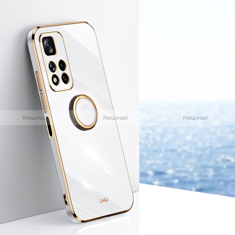 Ultra-thin Silicone Gel Soft Case Cover with Magnetic Finger Ring Stand XL1 for Xiaomi Redmi Note 11 Pro+ Plus 5G White