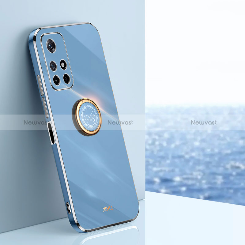 Ultra-thin Silicone Gel Soft Case Cover with Magnetic Finger Ring Stand XL1 for Xiaomi Redmi Note 11T 5G Blue