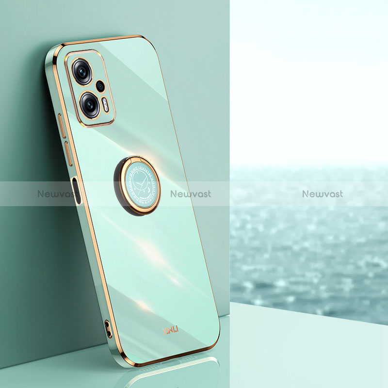 Ultra-thin Silicone Gel Soft Case Cover with Magnetic Finger Ring Stand XL1 for Xiaomi Redmi Note 11T Pro 5G Green