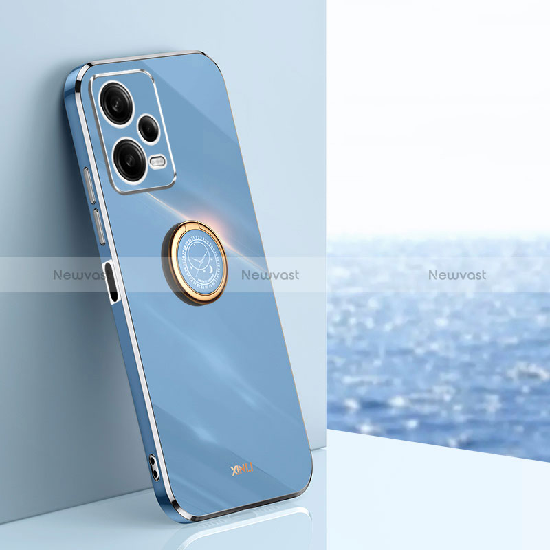 Ultra-thin Silicone Gel Soft Case Cover with Magnetic Finger Ring Stand XL1 for Xiaomi Redmi Note 12 Explorer Blue