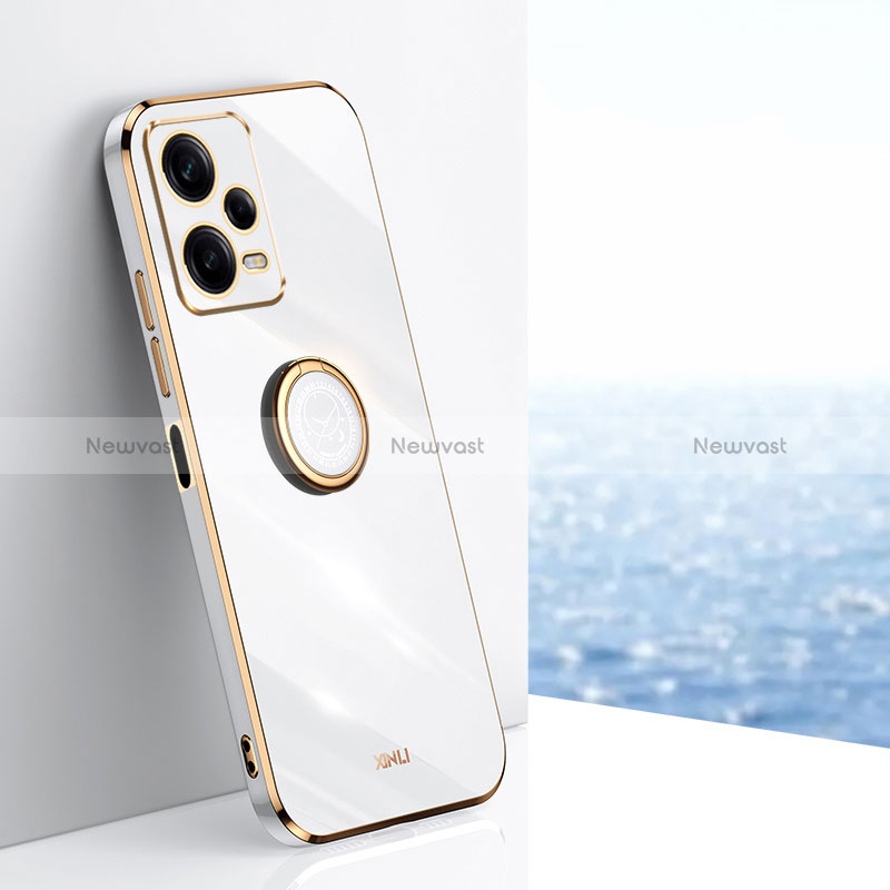 Ultra-thin Silicone Gel Soft Case Cover with Magnetic Finger Ring Stand XL1 for Xiaomi Redmi Note 12 Pro 5G White