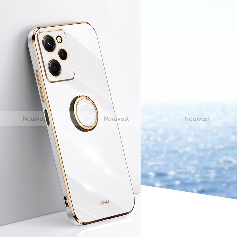 Ultra-thin Silicone Gel Soft Case Cover with Magnetic Finger Ring Stand XL1 for Xiaomi Redmi Note 12 Pro Speed 5G White