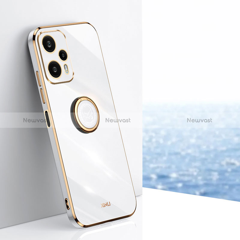 Ultra-thin Silicone Gel Soft Case Cover with Magnetic Finger Ring Stand XL1 for Xiaomi Redmi Note 12 Turbo 5G White