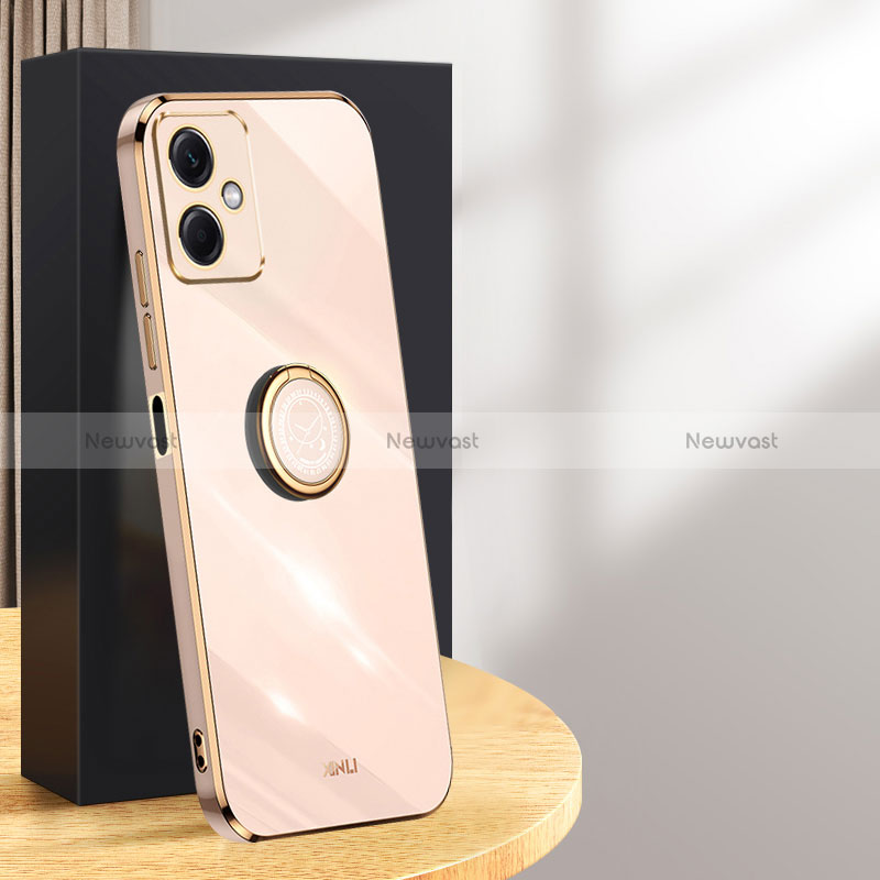 Ultra-thin Silicone Gel Soft Case Cover with Magnetic Finger Ring Stand XL1 for Xiaomi Redmi Note 12R Pro 5G Rose Gold