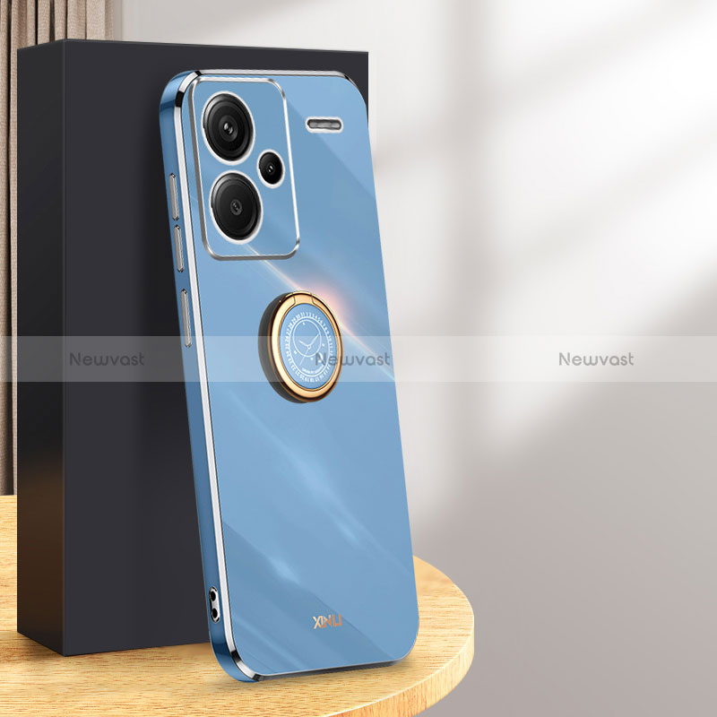 Ultra-thin Silicone Gel Soft Case Cover with Magnetic Finger Ring Stand XL1 for Xiaomi Redmi Note 13 Pro+ Plus 5G Blue