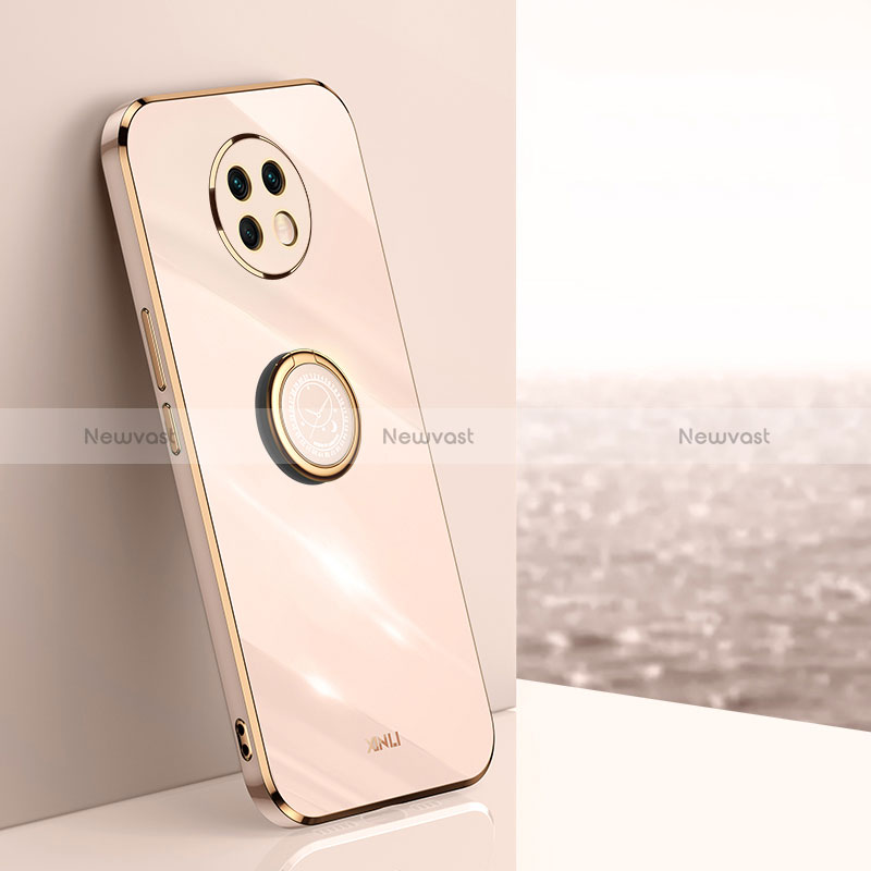 Ultra-thin Silicone Gel Soft Case Cover with Magnetic Finger Ring Stand XL1 for Xiaomi Redmi Note 9T 5G Gold