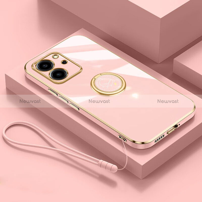 Ultra-thin Silicone Gel Soft Case Cover with Magnetic Finger Ring Stand XL2 for Huawei Honor 80 SE 5G Pink