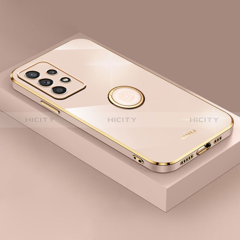 Ultra-thin Silicone Gel Soft Case Cover with Magnetic Finger Ring Stand XL2 for Samsung Galaxy A72 4G Gold