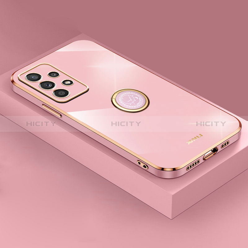 Ultra-thin Silicone Gel Soft Case Cover with Magnetic Finger Ring Stand XL2 for Samsung Galaxy A72 4G Rose Gold