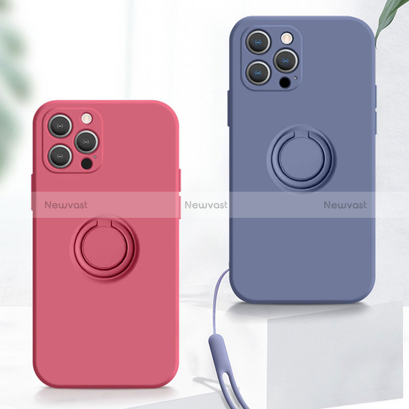Ultra-thin Silicone Gel Soft Case Cover with Magnetic Finger Ring Stand YK1 for Apple iPhone 13 Pro Max