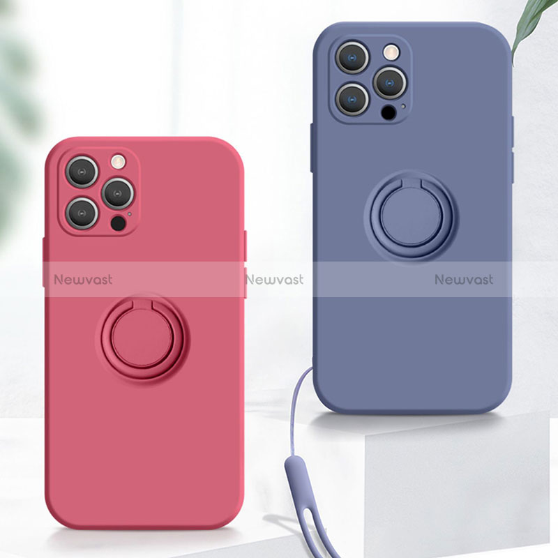 Ultra-thin Silicone Gel Soft Case Cover with Magnetic Finger Ring Stand YK1 for Apple iPhone 16 Pro