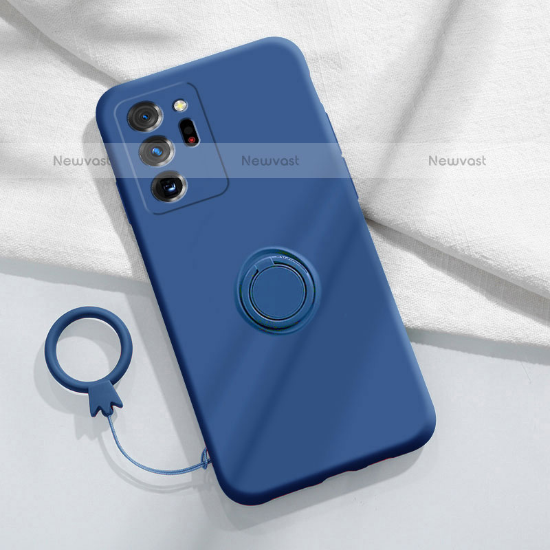 Ultra-thin Silicone Gel Soft Case Cover with Magnetic Finger Ring Stand YK1 for Samsung Galaxy Note 20 Ultra 5G Blue