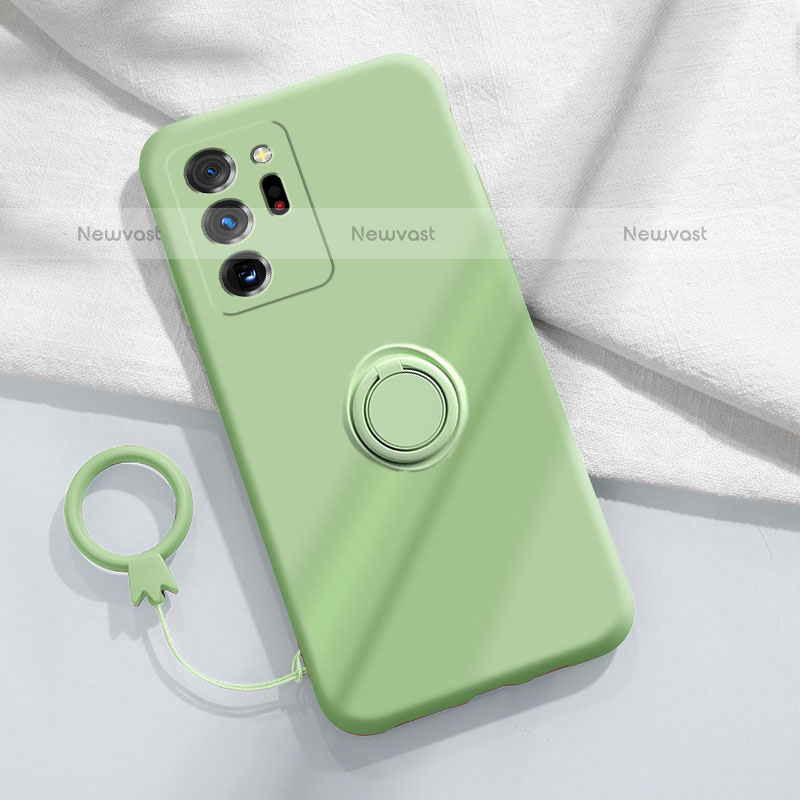 Ultra-thin Silicone Gel Soft Case Cover with Magnetic Finger Ring Stand YK1 for Samsung Galaxy Note 20 Ultra 5G Green