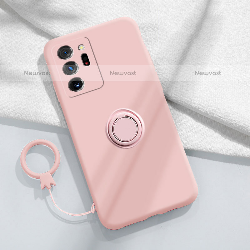 Ultra-thin Silicone Gel Soft Case Cover with Magnetic Finger Ring Stand YK1 for Samsung Galaxy Note 20 Ultra 5G Pink