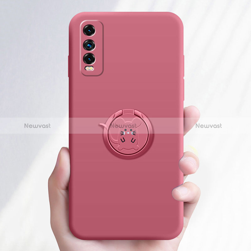 Ultra-thin Silicone Gel Soft Case Cover with Magnetic Finger Ring Stand YK1 for Vivo Y12A