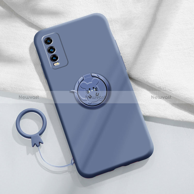 Ultra-thin Silicone Gel Soft Case Cover with Magnetic Finger Ring Stand YK1 for Vivo Y12A Lavender Gray